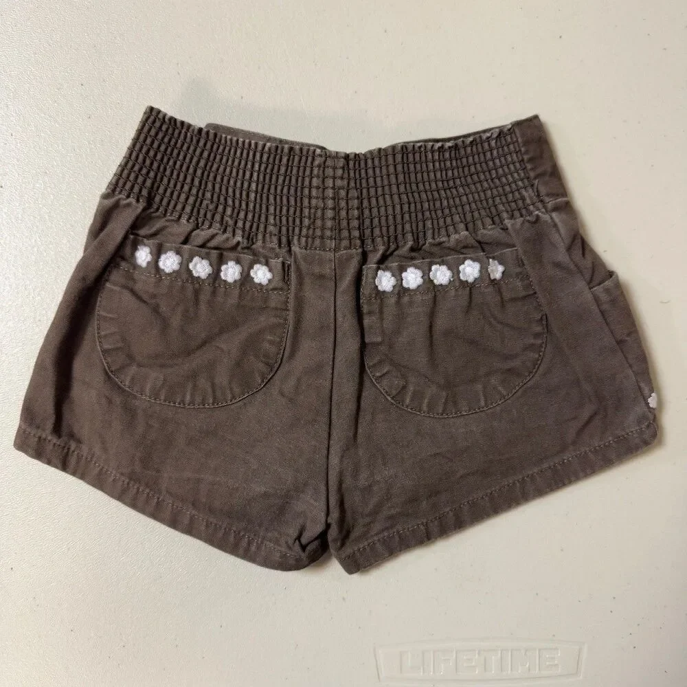 GYMBOREE Elephant Shorts Girls 6-12 Months Baby Brown Elastic Waist Embroidered